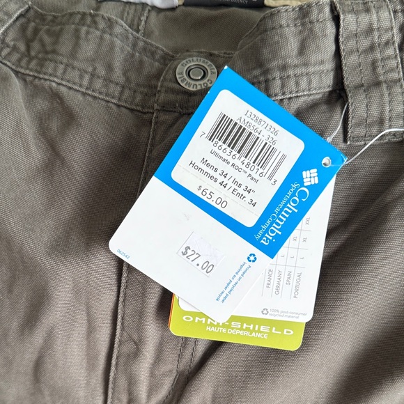 Columbia Men's Green Pants - Ultimate ROC Pant (34x34) New - Picture 1 of 4